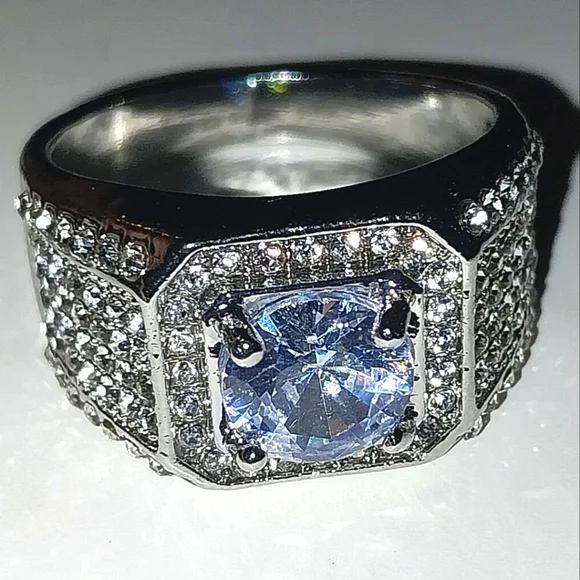 Classic Men's Silver Diamond Pavé Ring Sz 11